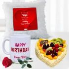 1 KG HEART SHAPE MIX FRUIT CAKE PHOTO MUG WITH PHOTO CUSHION