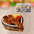 Heart Shape Chocolate Cake With Exotic Frutis Topping With 16 Pcs Rocher Ferrero Chocolates
