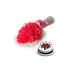 BUNCH OF 20 RED CARNATIONS WITH 1 KG BLACK FOREST CAKE NEW YEAR